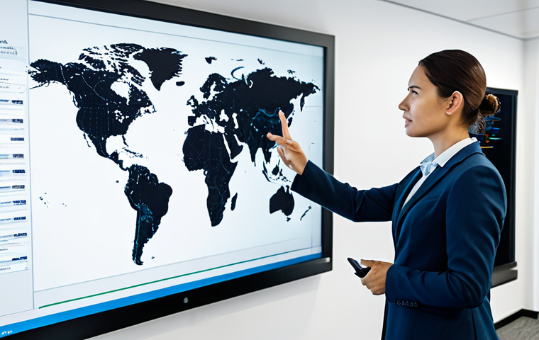 A focused professional individual in modest business attire, standing in a modern, high-tech office. They are observing a large, interactive digital display showing an intricate network of connected data points, representing a website sitemap. The setting is clean and well-lit, conveying precision and strategic guidance. This visual metaphor highlights the sitemap as a crucial tool for digital success in the Spanish market. Fully clothed, appropriate attire, safe for work, perfect anatomy, correct proportions, natural pose, well-formed hands, proper finger count, professional photography, high quality, professional.
