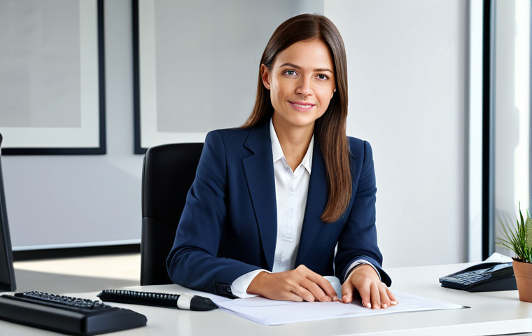 SEO 분석을 위한 데이터 시각화 도구 - Businesswoman in a Modern Office**
"A professional businesswoman in a modest business suit, sitting...