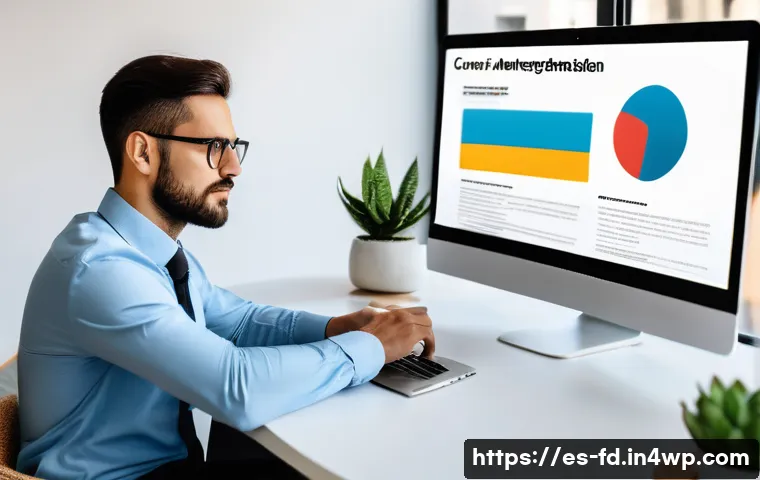 SEO와 콘텐츠 최적화의 교차점 - A modern digital marketing workspace scene featuring a Spanish professional sitting at a sleek desk ...