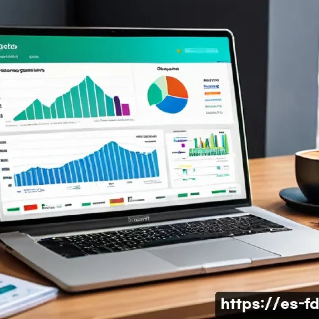 SEO의 효과를 극대화하기 위한 실무 전략 - A modern digital marketing workspace showing a laptop screen with a colorful, well-structured websit...