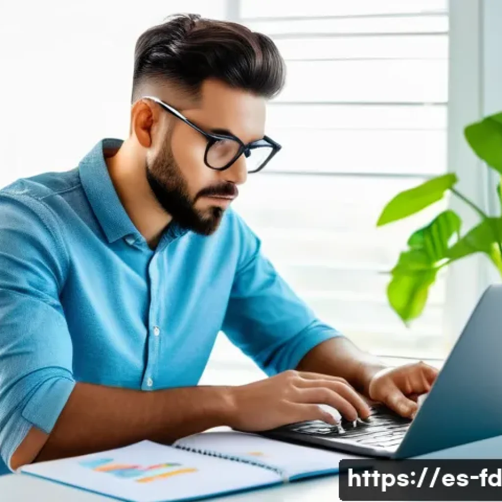 SEO 성과를 위한 외부 링크 최적화 - A professional digital marketing expert analyzing SEO strategy on a modern laptop in a bright, minim...