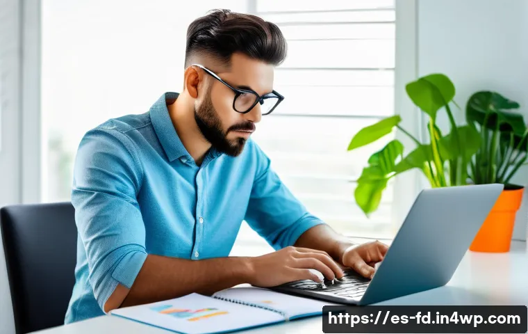 SEO 성과를 위한 외부 링크 최적화 - A professional digital marketing expert analyzing SEO strategy on a modern laptop in a bright, minim...