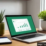 Home 23 장기 SEO 전략 수립하기 - A modern home office setup designed for a Spanish-speaking SEO specialist, featuring a sleek laptop ...